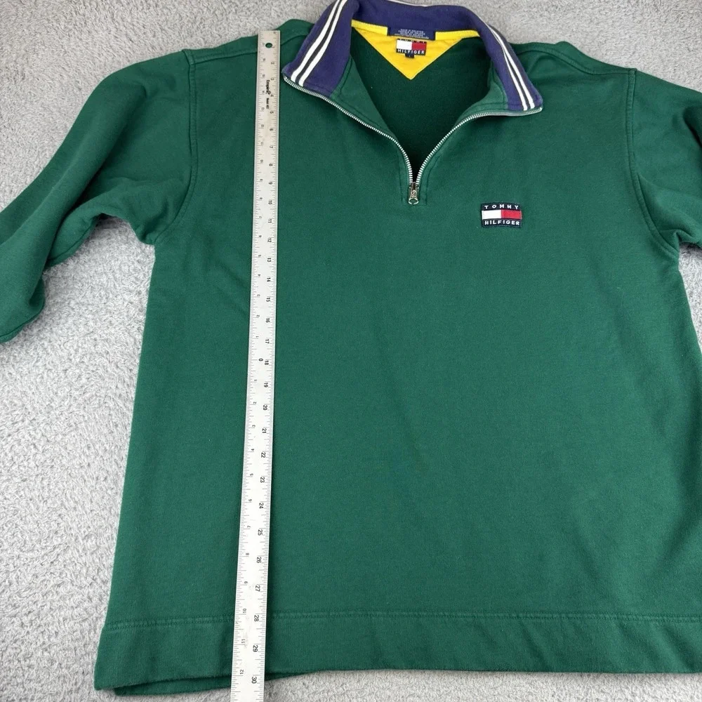 Vintage 90's‎ Tommy Hilfiger Quarter Zip Jacket Large Green Big Patch Logo Y2k